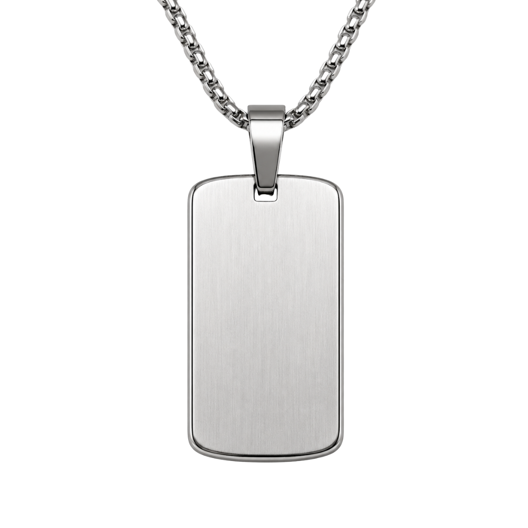 Brushed Stainless Steel Dog Tag Pendant Necklace | Jeanni Kabhon