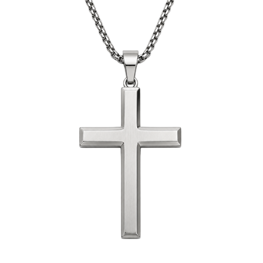 Brushed Stainless Steel Cross Pendant Necklace | Jeanni Kabhon