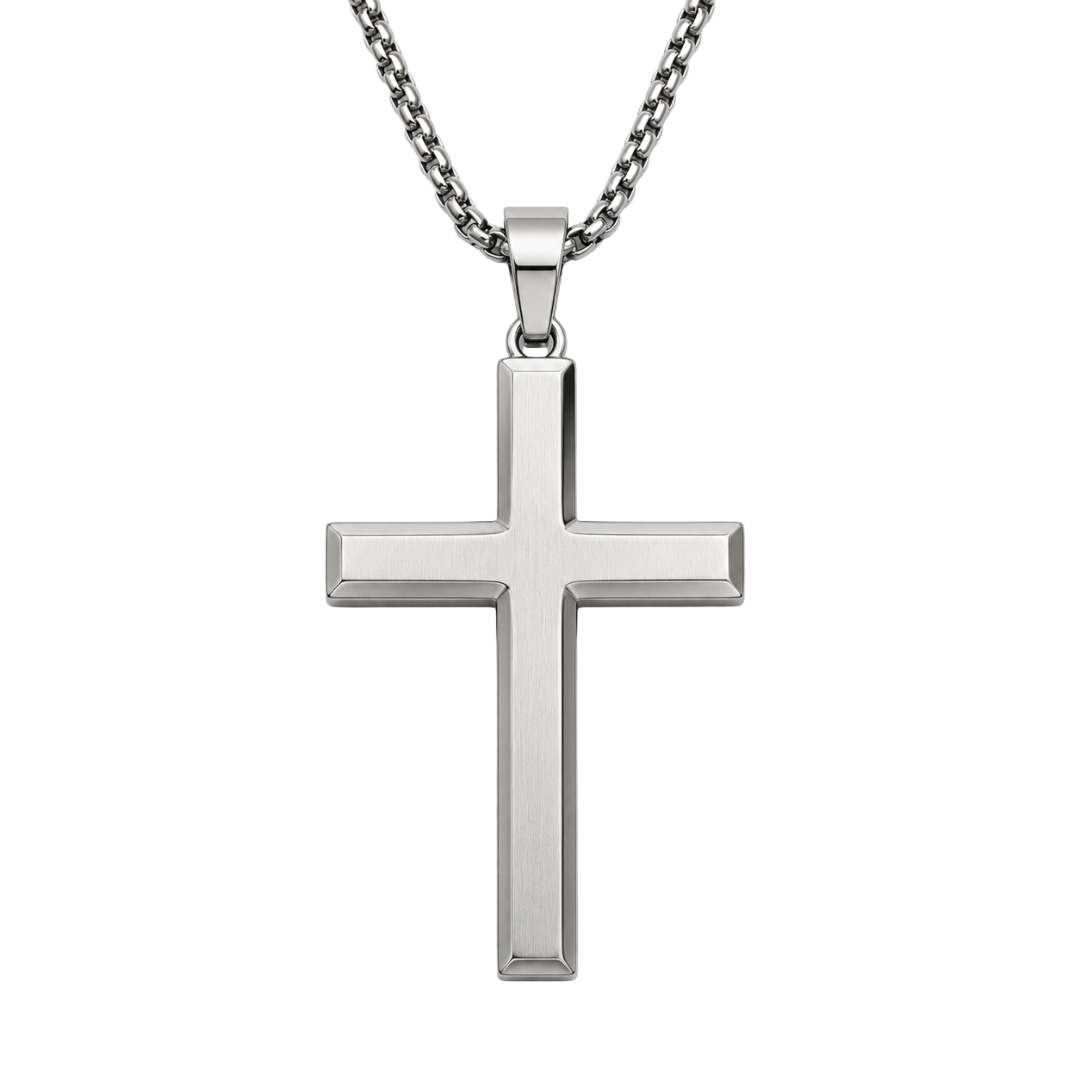 Brushed Stainless Steel Cross Pendant Necklace | Jeanni Kabhon