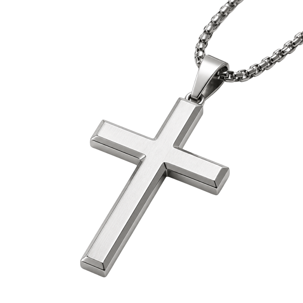 Brushed Stainless Steel Cross Pendant Necklace | Jeanni Kabhon