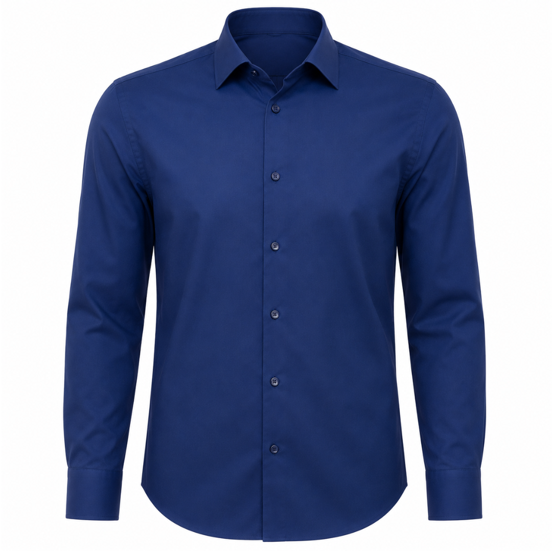 Tailored Navy Blue Cotton Dress Shirt | Jeanni Kabhon